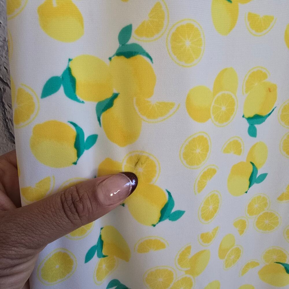 Pappagallo White Boho Spring‎ Lemon Print Butter Yellow Midi Dress Small - Picture 4 of 12